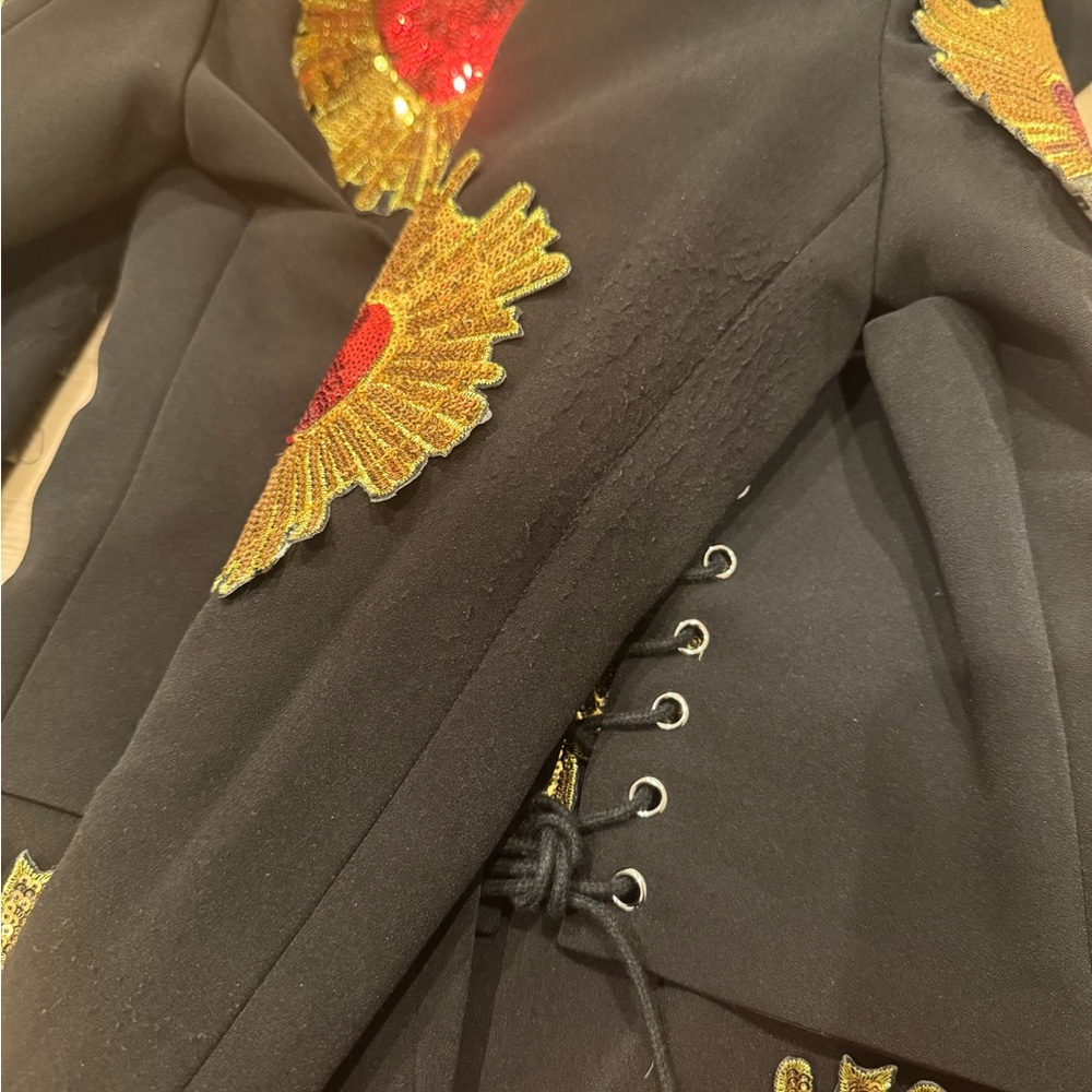 AKIRA Black Blazer with Gold and Red Sequin Hearts - Picture 3 of 5